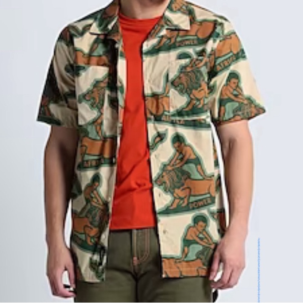 VANS x MAMI WATA woven tiger surf shirt Hawaiian buttondown tan green orange